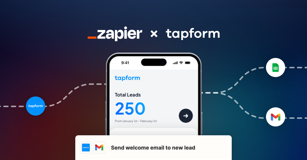 Tapform zapier feature banner image containing zapier dashboard and tapform dashboard.