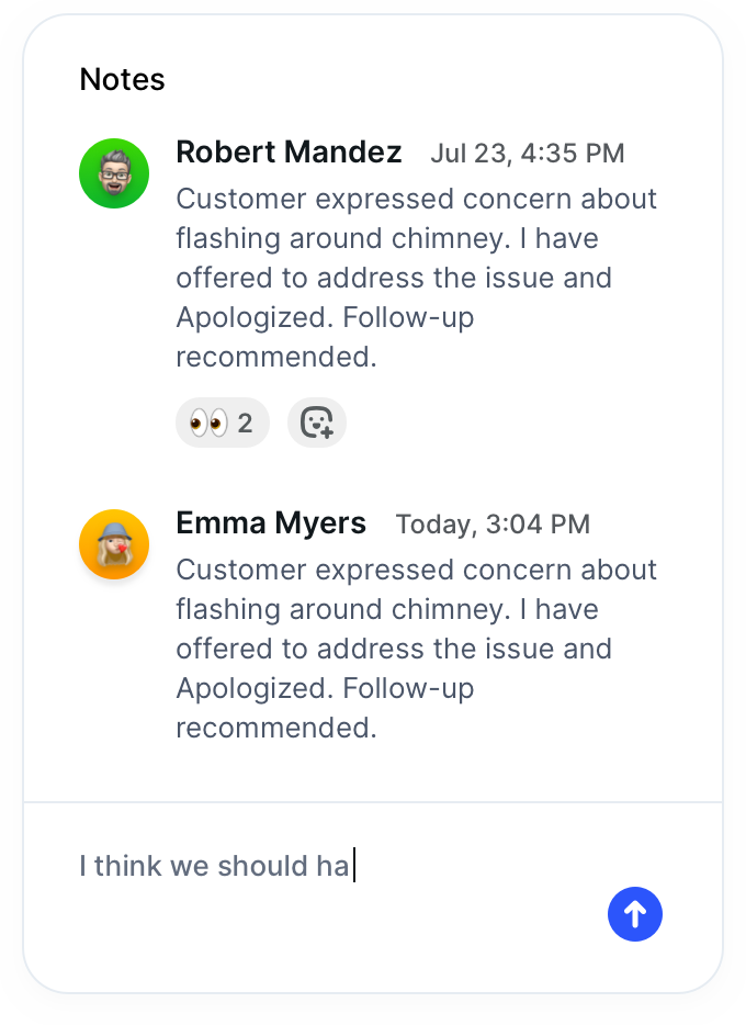 Screenshot of Tapform CRM chat session